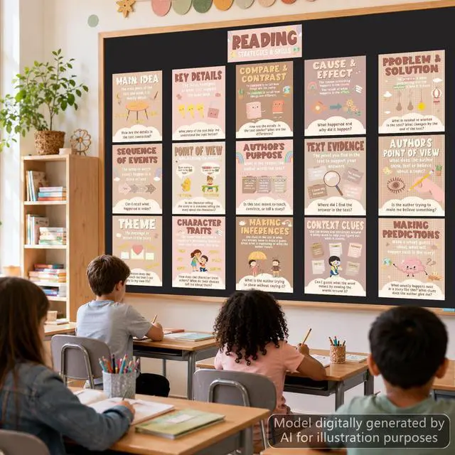 Alt view image 5 of 7 - 21Pcs Boho Reading Strategies Posters Decor for Classroom Reading Comprehension Bulletin Board Boho Literacy Read Skills English Posters for Elementary Middle High School Library Teacher Supplies