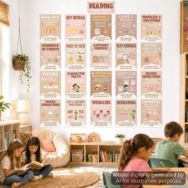 Alt view image 7 of 7 - 21Pcs Boho Reading Strategies Posters Decor for Classroom Reading Comprehension Bulletin Board Boho Literacy Read Skills English Posters for Elementary Middle High School Library Teacher Supplies