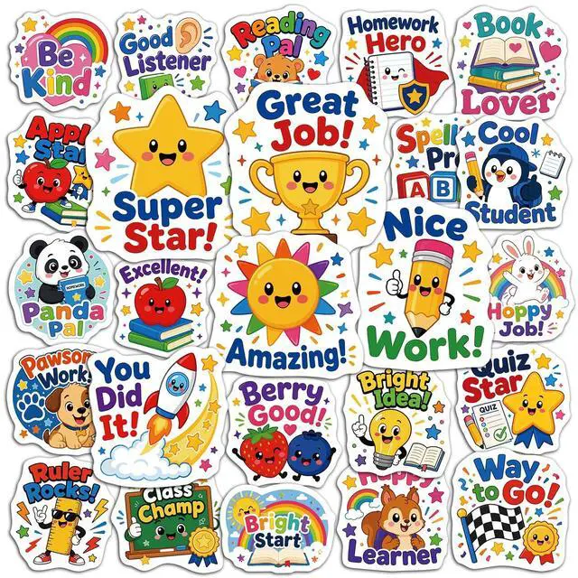 Main image of JCFIRE 100PCS Back to School Stickers for Kids Teacher Supplies | Cute Waterproof Vinyl Reward Stickers for Classroom Decor, Teacher Must Haves & School Supplies for Kids