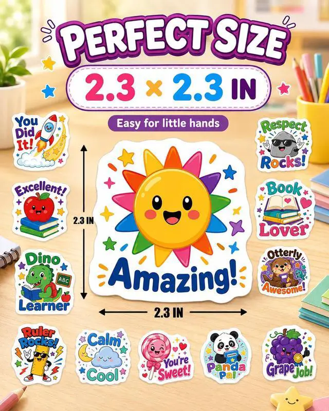 Alt view image 6 of 7 - JCFIRE 100PCS Back to School Stickers for Kids Teacher Supplies | Cute Waterproof Vinyl Reward Stickers for Classroom Decor, Teacher Must Haves & School Supplies for Kids