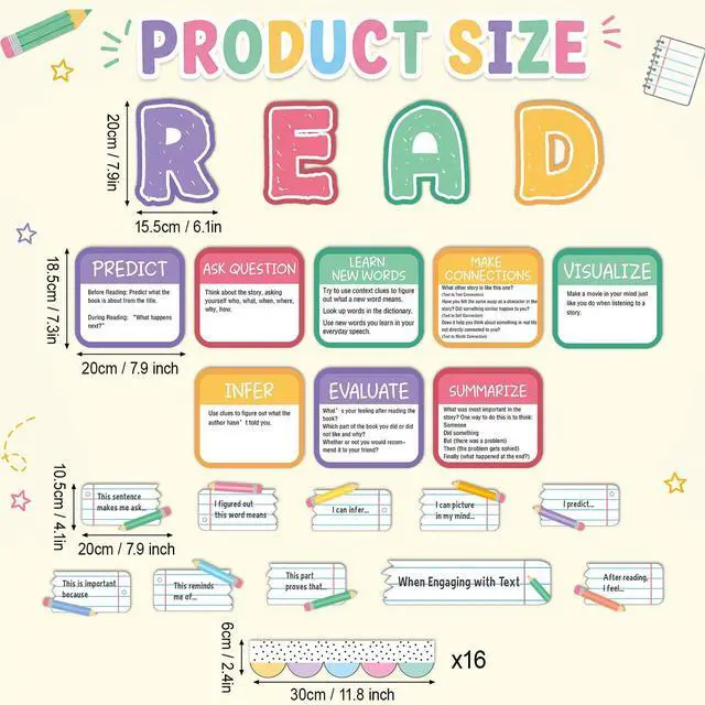 Alt view image 2 of 7 - Reading Strategies Bulletin Board Set Reading Posters for Classroom Pastel | Pencil Notebook Cutouts, Reading Classroom Decor for Back to School Library, Wall, Middle HighTeacher Supplies