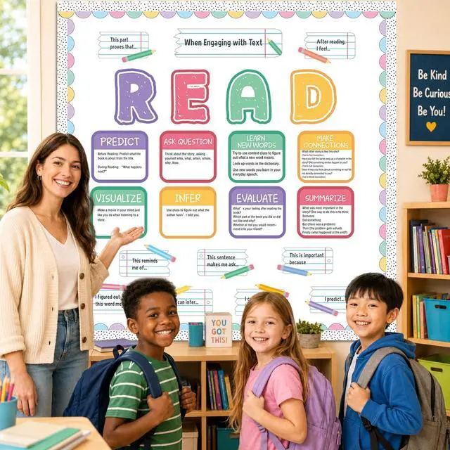 Alt view image 4 of 7 - Reading Strategies Bulletin Board Set Reading Posters for Classroom Pastel | Pencil Notebook Cutouts, Reading Classroom Decor for Back to School Library, Wall, Middle HighTeacher Supplies