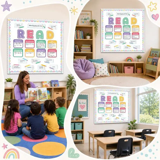 Alt view image 6 of 7 - Reading Strategies Bulletin Board Set Reading Posters for Classroom Pastel | Pencil Notebook Cutouts, Reading Classroom Decor for Back to School Library, Wall, Middle HighTeacher Supplies