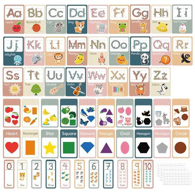 Main image of BESARME 57 Pcs Boho Alphabet for Classroom Wall Bulletin Board | ABC Alphabet Poster, Number 0-10 Shape Color Poster, School Classroom Decor Home Supplies