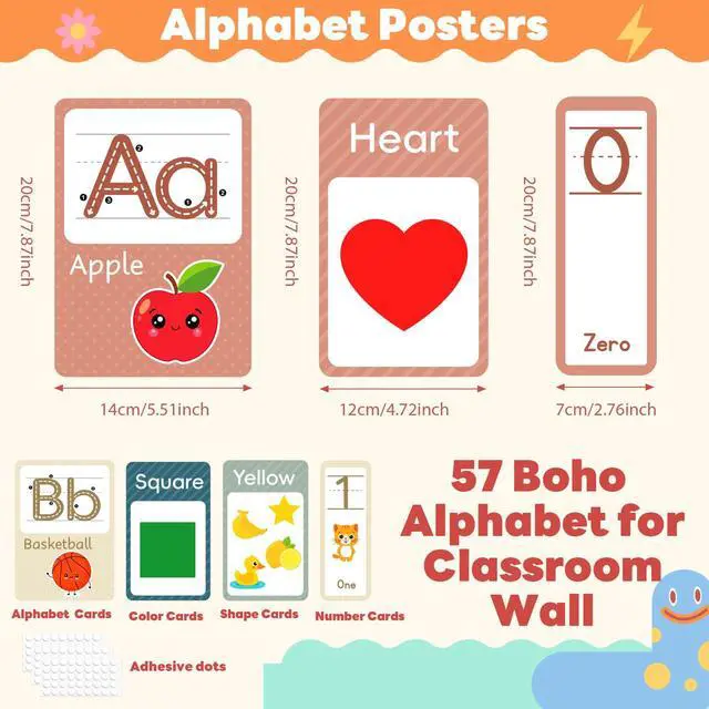 Alt view image 6 of 7 - BESARME 57 Pcs Boho Alphabet for Classroom Wall Bulletin Board | ABC Alphabet Poster, Number 0-10 Shape Color Poster, School Classroom Decor Home Supplies