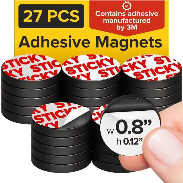 Main image of Sticky Flexible Adhesive Magnets for Crafts, 0.8"x0.12" (20x3mm), 27 pcs | Flexible Sticky Magnetic Dots for Office & School Supplies, Whiteboard, Crafts, Fridge, School Projects & Classroom Decor
