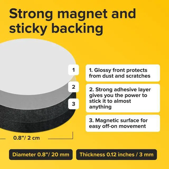Alt view image 2 of 6 - Sticky Flexible Adhesive Magnets for Crafts, 0.8"x0.12" (20x3mm), 27 pcs | Flexible Sticky Magnetic Dots for Office & School Supplies, Whiteboard, Crafts, Fridge, School Projects & Classroom Decor