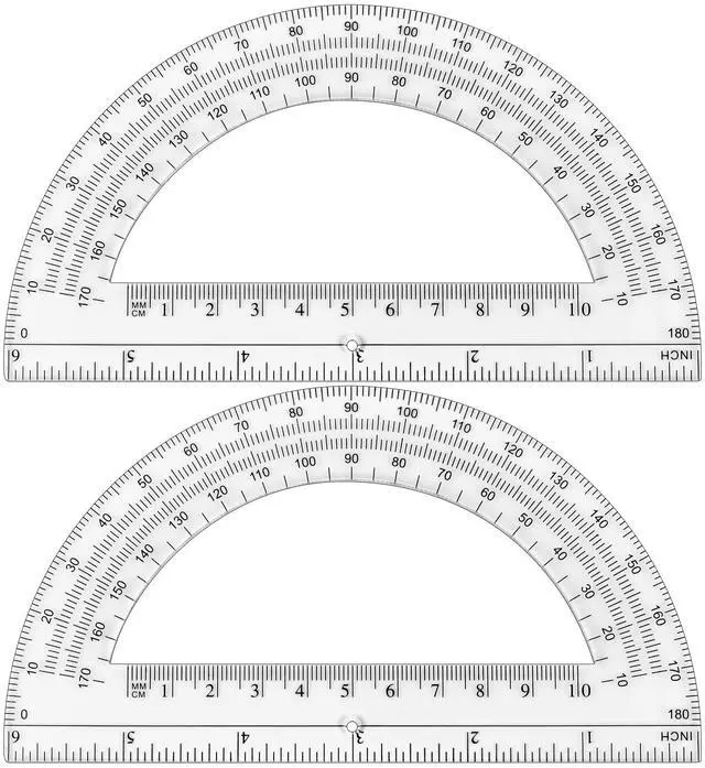 Main image of Plastic Protractor 6 Inch Math Protractors 180 Degrees, 2 Pack, Clear | Transparent Protractor for Geometry Classroom Student School, Office Supplies