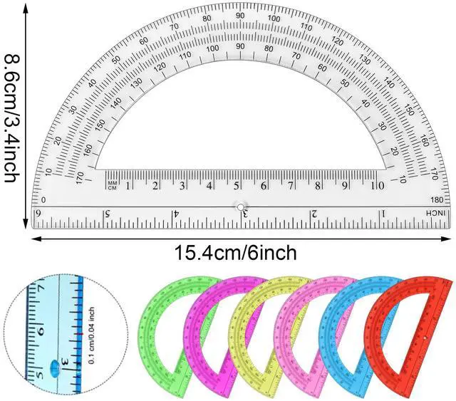 Alt view image 2 of 7 - Plastic Protractor 6 Inch Math Protractors 180 Degrees, 2 Pack, Clear | Transparent Protractor for Geometry Classroom Student School, Office Supplies