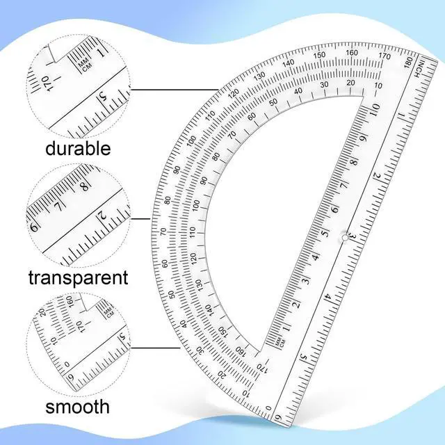 Alt view image 3 of 7 - Plastic Protractor 6 Inch Math Protractors 180 Degrees, 2 Pack, Clear | Transparent Protractor for Geometry Classroom Student School, Office Supplies