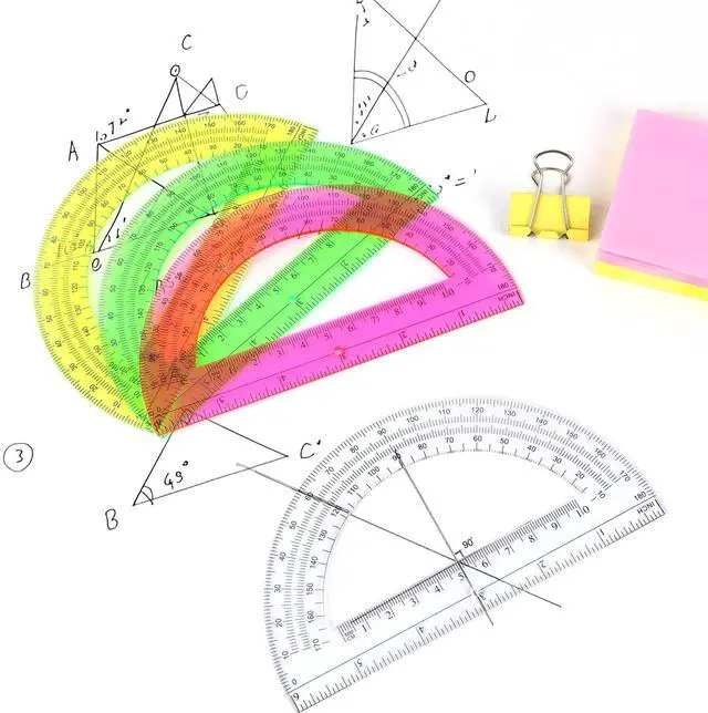 Alt view image 4 of 7 - Plastic Protractor 6 Inch Math Protractors 180 Degrees, 2 Pack, Clear | Transparent Protractor for Geometry Classroom Student School, Office Supplies