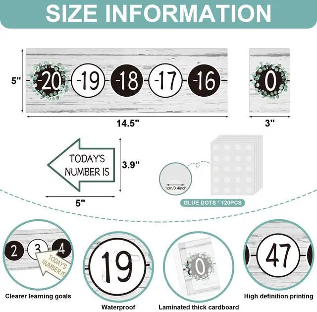 Alt view image 2 of 7 - COCHIE Number Line for Classroom Wall Bulletin Board Borders Decorations, -20 to 120 Number Lines Border Strips Math Learning Poster, Numbers Line Math Teacher Supplies Must Haves (Eucalyptus)