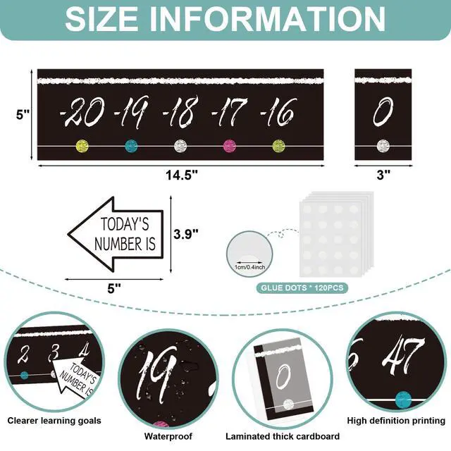 Alt view image 2 of 7 - COCHIE Number Line for Classroom Wall Bulletin Board Borders Decorations, -20 to 120 Number Lines Border Strips Math Learning Poster, Numbers Line Math Teacher Supplies Must Haves (Blackboard)