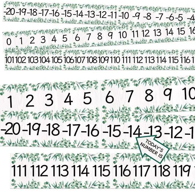 Main image of COCHIE Boho Number Line Bulletin Board Border - 20 to 120 Classroom Decorations for Wall Total 34ft, Math Number Lines Border Strips Learning Poster Supplies for Students, Teachers (Eucalyptus Leaves)