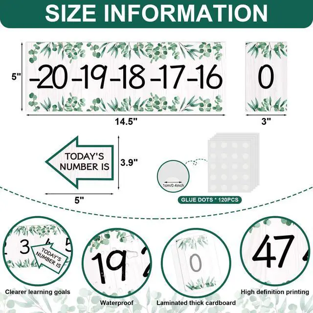 Alt view image 2 of 7 - COCHIE Boho Number Line Bulletin Board Border - 20 to 120 Classroom Decorations for Wall Total 34ft, Math Number Lines Border Strips Learning Poster Supplies for Students, Teachers (Eucalyptus Leaves)