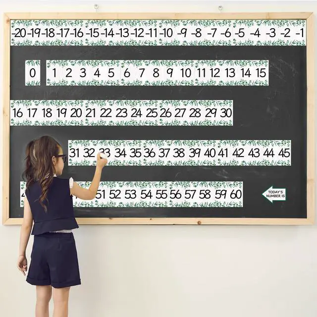Alt view image 5 of 7 - COCHIE Boho Number Line Bulletin Board Border - 20 to 120 Classroom Decorations for Wall Total 34ft, Math Number Lines Border Strips Learning Poster Supplies for Students, Teachers (Eucalyptus Leaves)
