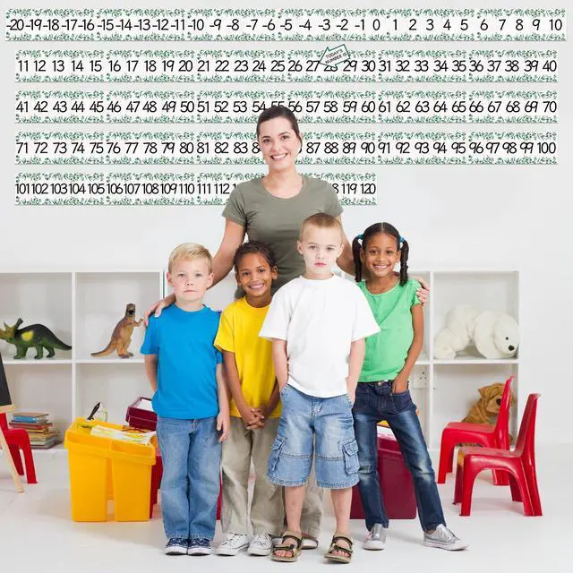 Alt view image 6 of 7 - COCHIE Boho Number Line Bulletin Board Border - 20 to 120 Classroom Decorations for Wall Total 34ft, Math Number Lines Border Strips Learning Poster Supplies for Students, Teachers (Eucalyptus Leaves)