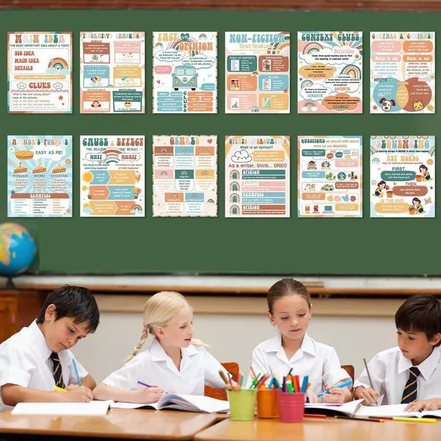 Alt view image 7 of 7 - QOUBAI 12pcs Reading Comprehension Posters Groovy Hippie Classroom Decor | English Language Bulletin Board, Reading Corner Poster, for Elementary Middle High School, Classroom Must Haves