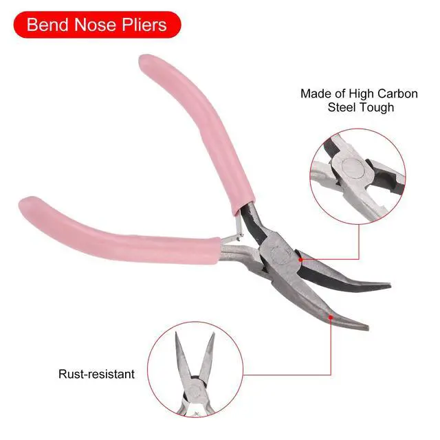 Alt view image 3 of 7 - Bend Nose Pliers 5" Mini Jewelry Pliers Bent Chain-Nose Pliers with PVC Handle for Jewelry Making Hand Tools Beading Hobby Work Craft, Pink