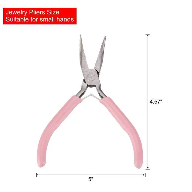 Alt view image 2 of 7 - Bend Nose Pliers 5" Mini Jewelry Pliers Bent Chain-Nose Pliers with PVC Handle for Jewelry Making Hand Tools Beading Hobby Work Craft, Pink