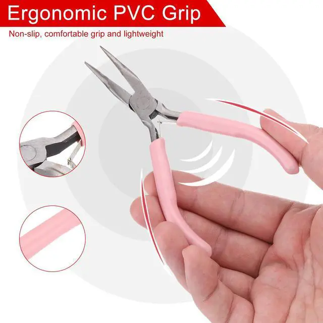 Alt view image 5 of 7 - Bend Nose Pliers 5" Mini Jewelry Pliers Bent Chain-Nose Pliers with PVC Handle for Jewelry Making Hand Tools Beading Hobby Work Craft, Pink