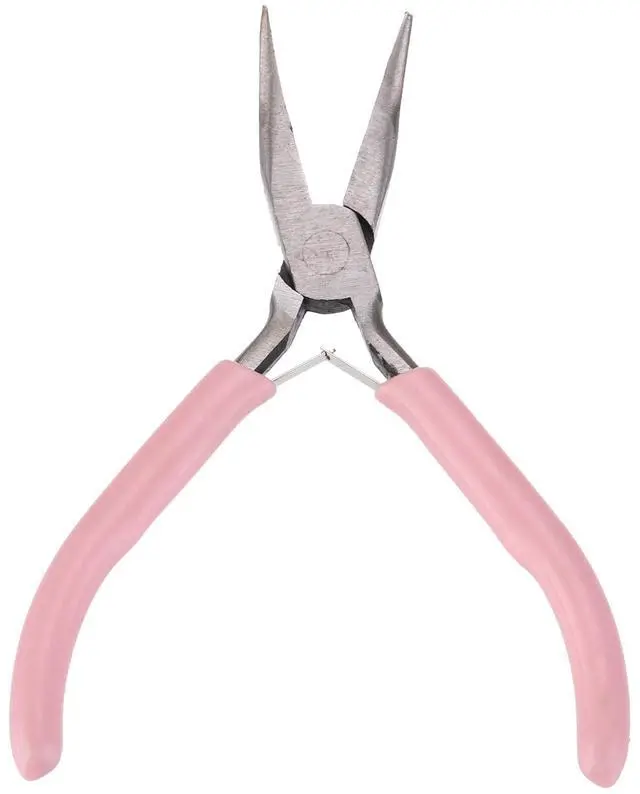 Main image of Bend Nose Pliers 5" Mini Jewelry Pliers Bent Chain-Nose Pliers with PVC Handle for Jewelry Making Hand Tools Beading Hobby Work Craft, Pink