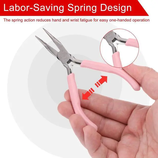Alt view image 4 of 7 - Bend Nose Pliers 5" Mini Jewelry Pliers Bent Chain-Nose Pliers with PVC Handle for Jewelry Making Hand Tools Beading Hobby Work Craft, Pink