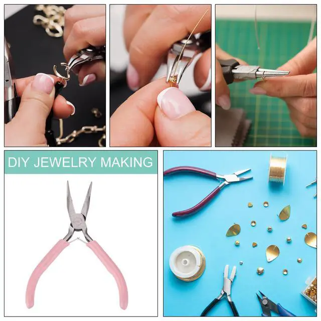 Alt view image 6 of 7 - Bend Nose Pliers 5" Mini Jewelry Pliers Bent Chain-Nose Pliers with PVC Handle for Jewelry Making Hand Tools Beading Hobby Work Craft, Pink