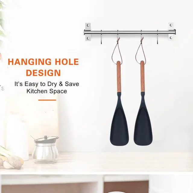 Alt view image 4 of 5 - Cooking Spoon for Nonstick Cookwares, Multifunction Spatula Spoon, Great for Both Cooking and Serving, Durable BPA-Free Matte Black Silicone, Wood Handle Spoon, Safe for Nonstick Cooking Surfaces