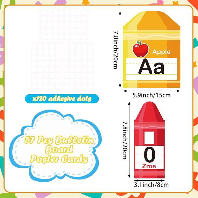 Alt view image 3 of 7 - Crayon Alphabet Bulletin Board Set 57Pcs Crayon Alphabet Letters for Wall ABC Number 0-20 Classroom Wall Decorations for Back to School Kindergarten Elementary Classroom Nursery Homeschool Teacher Sup