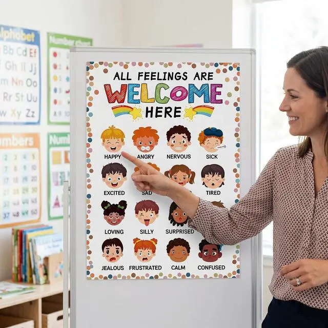 Alt view image 2 of 7 - WYARMGIF Feelings Chart for Kids Toddlers - 11.8"x16.5" Boho Emotion Poster, Calm Down Corner Supplies, Back to School Mental Health Decor for Preschool Classroom Homeschool