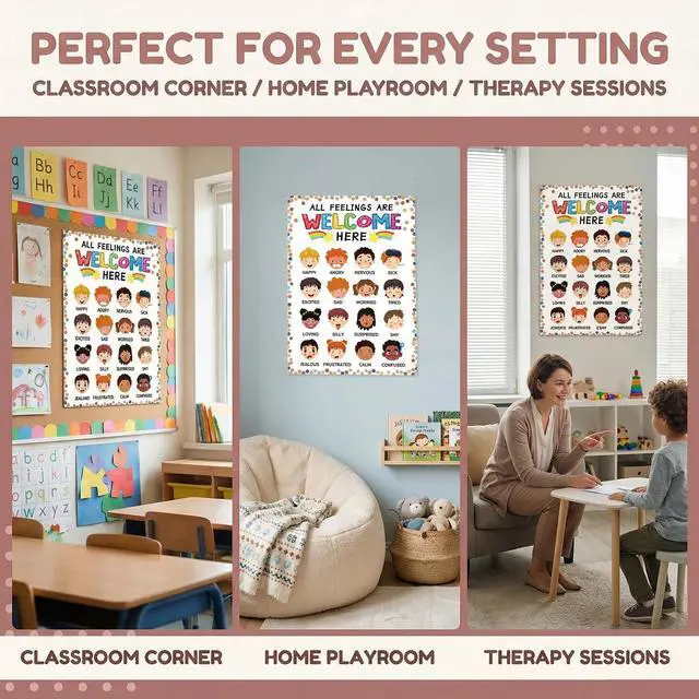Alt view image 4 of 7 - WYARMGIF Feelings Chart for Kids Toddlers - 11.8"x16.5" Boho Emotion Poster, Calm Down Corner Supplies, Back to School Mental Health Decor for Preschool Classroom Homeschool