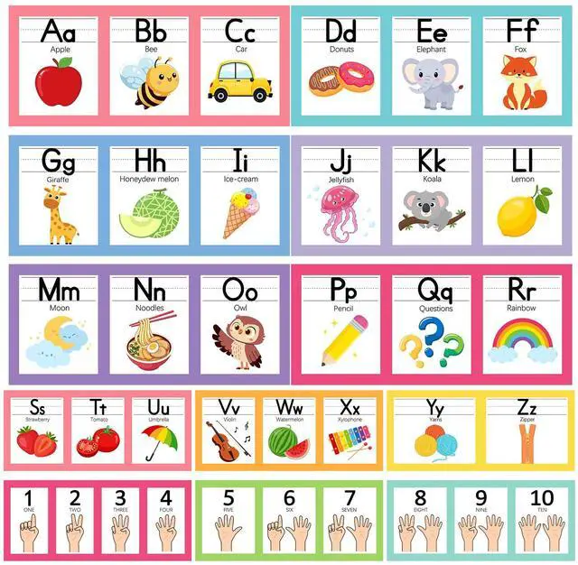 Main image of 6"x14" Pastel Alphabet Number Line for Classroom Wall Decorations, ABC Letter Line Posters Bulletin Board Decor Set, Back to School Kindergarten Preschool Teacher Must Haves Supplies (Colorful)