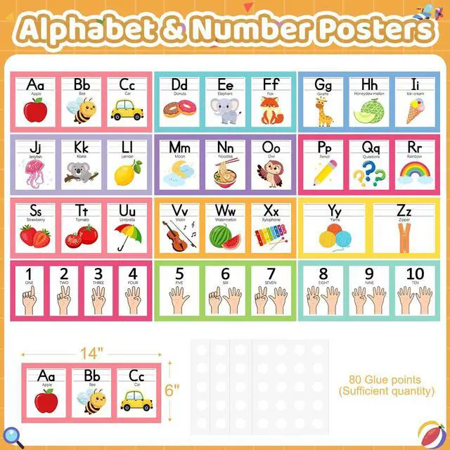 Alt view image 2 of 7 - 6"x14" Pastel Alphabet Number Line for Classroom Wall Decorations, ABC Letter Line Posters Bulletin Board Decor Set, Back to School Kindergarten Preschool Teacher Must Haves Supplies (Colorful)