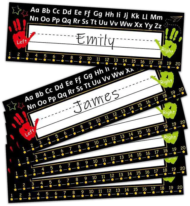 Main image of 36Pcs Black Desk Name Tags for Classroom Traditional Manuscript Student Name Plate Black Desk Labels with Alphabet Number for Kindergarten Preschool Back to School Classroom Decoration