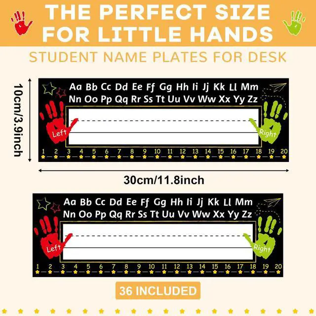 Alt view image 2 of 7 - 36Pcs Black Desk Name Tags for Classroom Traditional Manuscript Student Name Plate Black Desk Labels with Alphabet Number for Kindergarten Preschool Back to School Classroom Decoration