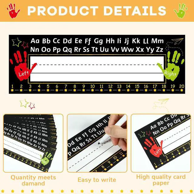 Alt view image 3 of 7 - 36Pcs Black Desk Name Tags for Classroom Traditional Manuscript Student Name Plate Black Desk Labels with Alphabet Number for Kindergarten Preschool Back to School Classroom Decoration