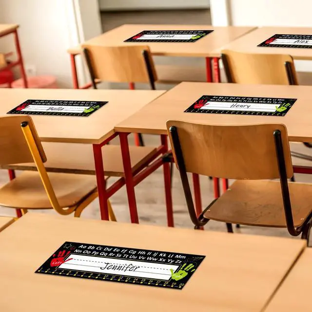 Alt view image 6 of 7 - 36Pcs Black Desk Name Tags for Classroom Traditional Manuscript Student Name Plate Black Desk Labels with Alphabet Number for Kindergarten Preschool Back to School Classroom Decoration