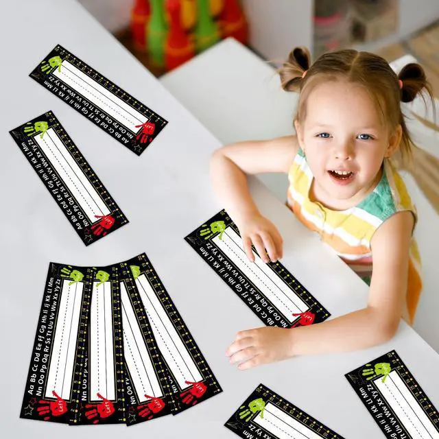 Alt view image 5 of 7 - 36Pcs Black Desk Name Tags for Classroom Traditional Manuscript Student Name Plate Black Desk Labels with Alphabet Number for Kindergarten Preschool Back to School Classroom Decoration