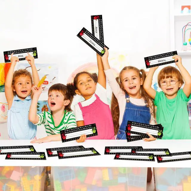 Alt view image 7 of 7 - 36Pcs Black Desk Name Tags for Classroom Traditional Manuscript Student Name Plate Black Desk Labels with Alphabet Number for Kindergarten Preschool Back to School Classroom Decoration