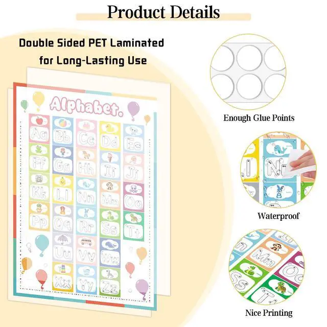 Alt view image 7 of 7 - Hoblynth Number and Alphabet Chart Poster for Classroom Decorations Teaching Chart for Bulletin Board Decorations Back To School Teacher Supplies