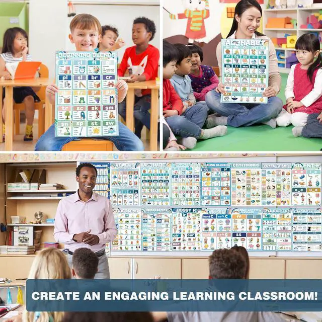 Alt view image 7 of 7 - YIYDONG 16 Phonics Posters for Classroom - Learning Posters for Sound Wall Phonics Digraphs Blends Syllable Types Vowel Sounds Poster for Kindergarten, Elementary, Homeschool Supplies (Boho)