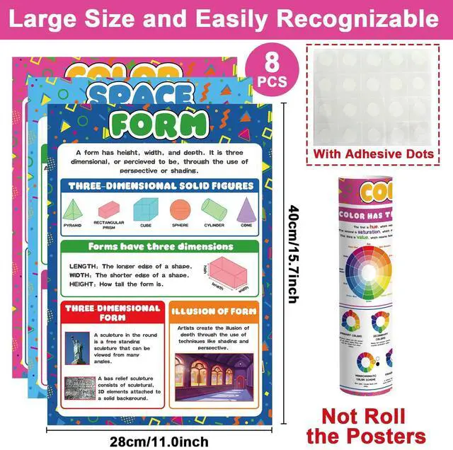Alt view image 2 of 7 - 8Pcs Art Posters Elements of Art Principles of Design Classroom Decorations Arts Classroom Poster for Student Teacher Supplies Elementary Middle School High School Must Haves 15.7 x 11in