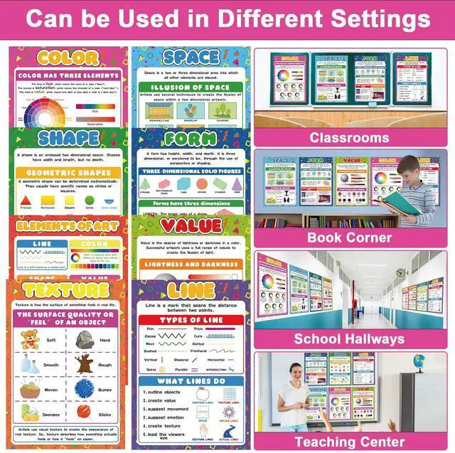 Alt view image 4 of 7 - 8Pcs Art Posters Elements of Art Principles of Design Classroom Decorations Arts Classroom Poster for Student Teacher Supplies Elementary Middle School High School Must Haves 15.7 x 11in