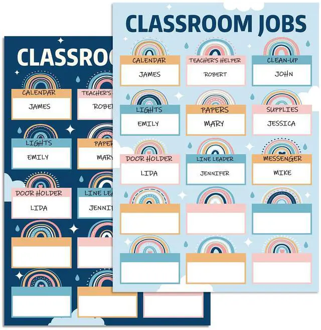 Main image of Lonfliness Boho Class Jobs Chart 14×19.7in Reusable Classroom Jobs Bulletin Board Set Teacher's Helper Boho Rainbow Themed Chalkboard Decor Classroom Wall Decoration Supplies for Back to School