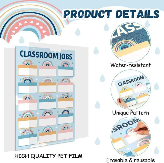 Alt view image 3 of 7 - Lonfliness Boho Class Jobs Chart 14×19.7in Reusable Classroom Jobs Bulletin Board Set Teacher's Helper Boho Rainbow Themed Chalkboard Decor Classroom Wall Decoration Supplies for Back to School