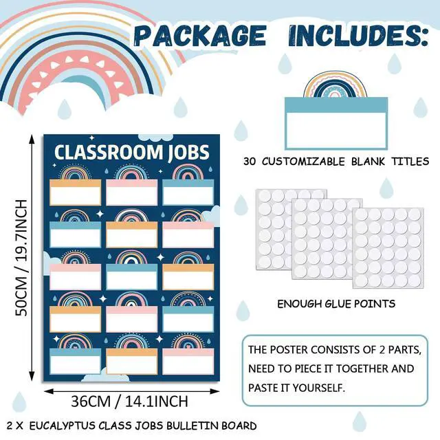 Alt view image 2 of 7 - Lonfliness Boho Class Jobs Chart 14×19.7in Reusable Classroom Jobs Bulletin Board Set Teacher's Helper Boho Rainbow Themed Chalkboard Decor Classroom Wall Decoration Supplies for Back to School