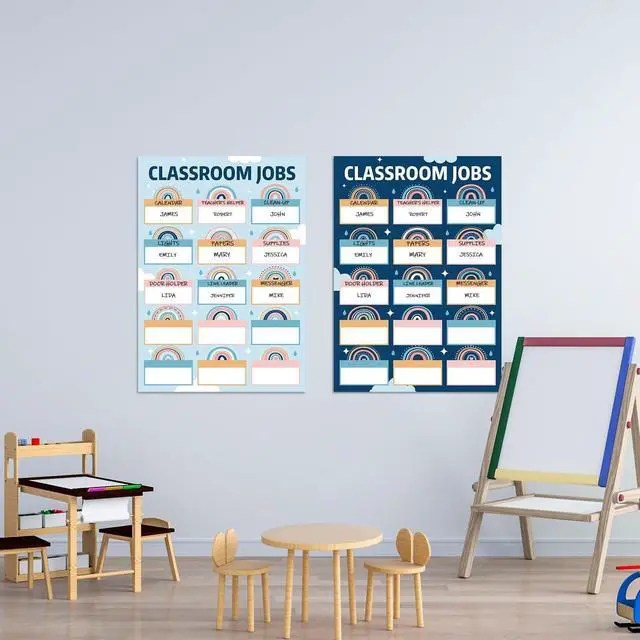 Alt view image 4 of 7 - Lonfliness Boho Class Jobs Chart 14×19.7in Reusable Classroom Jobs Bulletin Board Set Teacher's Helper Boho Rainbow Themed Chalkboard Decor Classroom Wall Decoration Supplies for Back to School