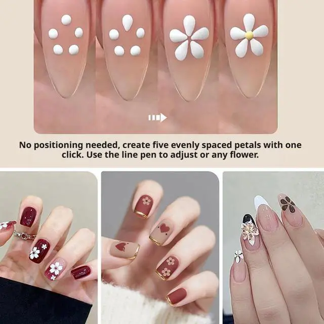 Alt view image 4 of 7 - 5 Petal Flower Nail Dotting Pen, 1.8mm Fine Tip, Nail Art Tool for Painting, Sculpting, Rhinestone DIY and Salon, 4 Pieces