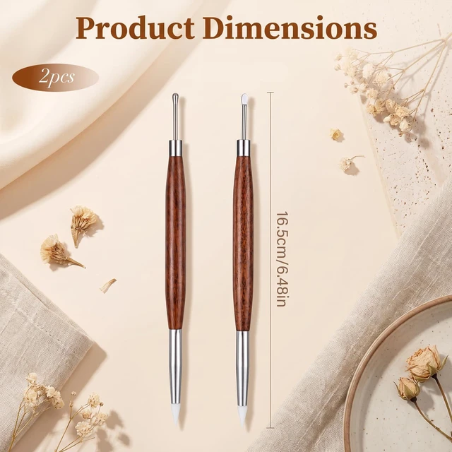 Alt view image 2 of 7 - 2 Pcs Nail Art Sculpture Pen, Silicone Nail Tools Dual-Ended | Stainless Steel 3D Gel Picker Foil Carving Drawing Shaping Brush for Acrylic Nail Design Salon Professional Manicure Tools